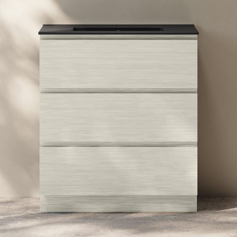Liberte 30" Freestanding Bathroom Vanity In White Oak With Black 3-Hole Widespread Sink Top - 30