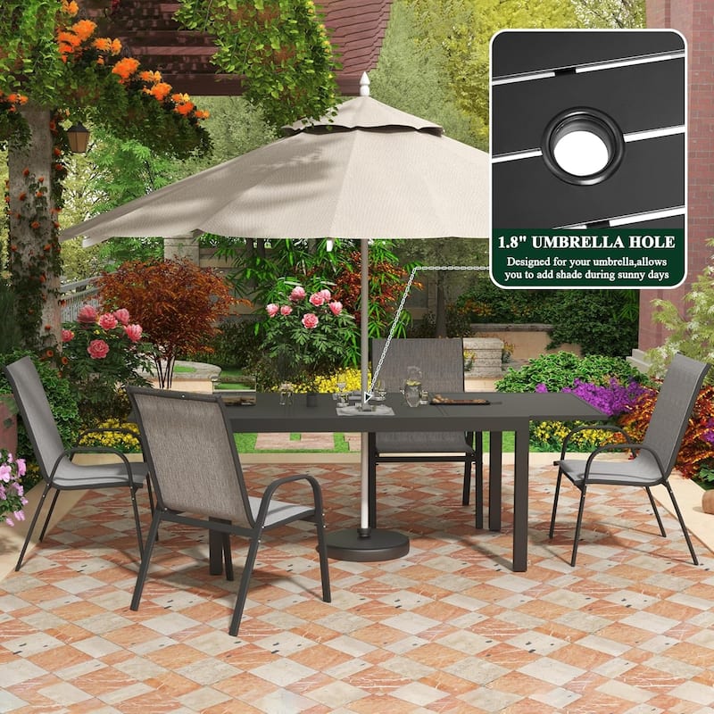 Extendable Patio Dining Table for 6-10 Person, Rectangle Aluminum Table with 1.8" Umbrella Hole for Backyard