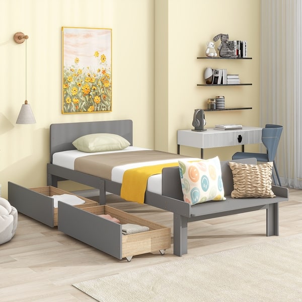 Twin Bed with Footboard Bench,2 drawers Bed Bath & Beyond 38450416
