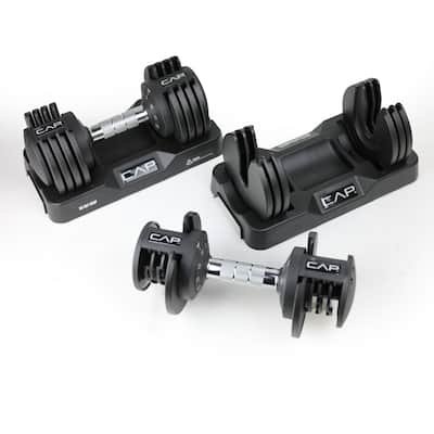 Barbell 25 lb Adjustable Dumbbell Set, Quick Select Adjustability from 5-25 lb, Pair, Black