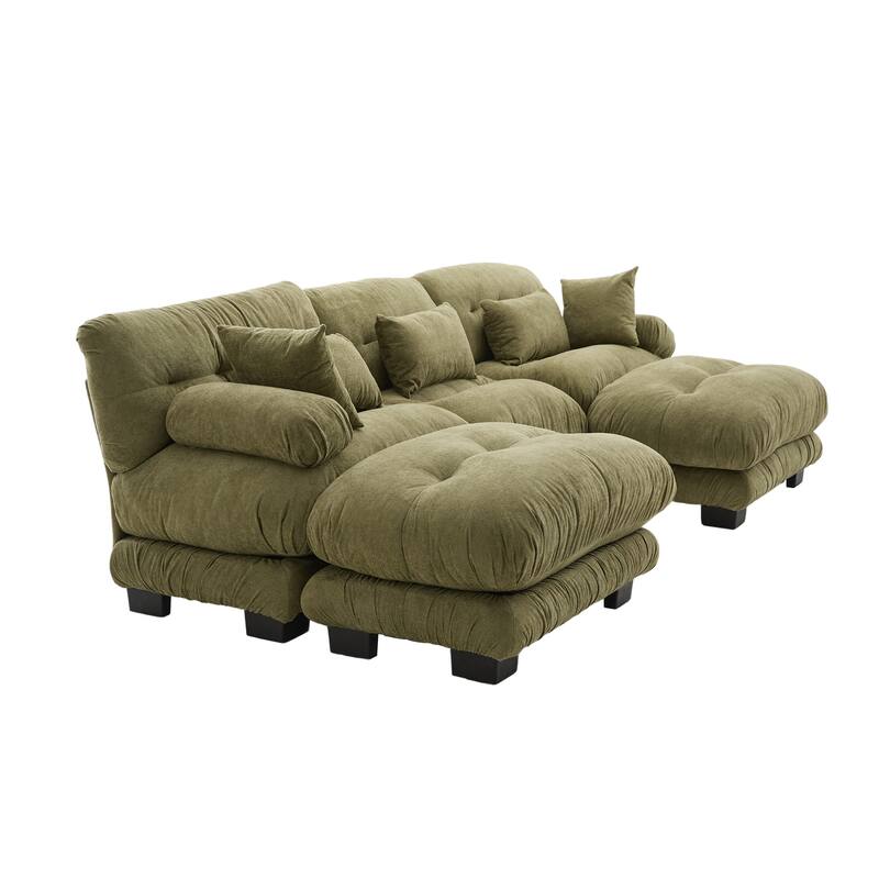 118'' Large U Shape Sofa Velvet Modular Sofa with 2 Ottomans for Living Room