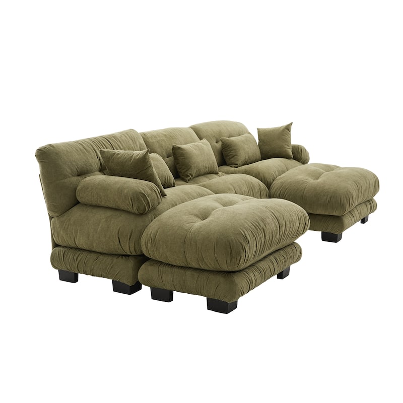 Pelletized Velvet U-shaped Sectional Sofa Modular Chaise Lounge Couch with 2 Ottomans, Deep Seat, Bolster Arms and Pillows