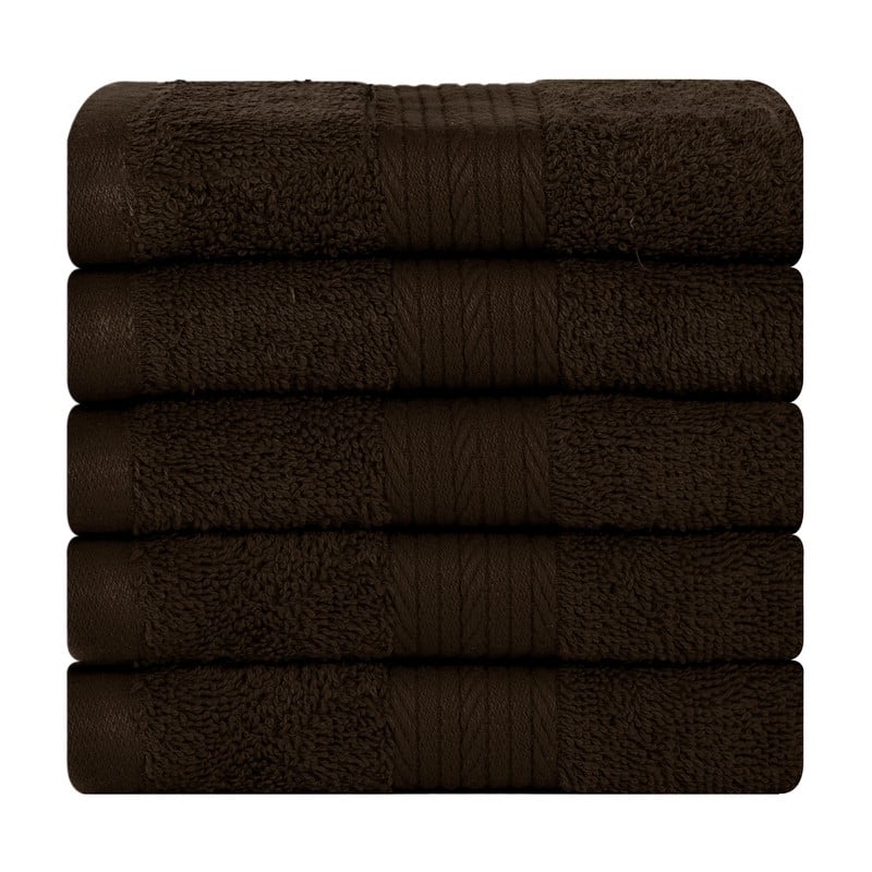 Pure Cotton 600 GSM Absorbent Washcloths 12x12 Inch by Ample Decor - 5 Pcs - Brown