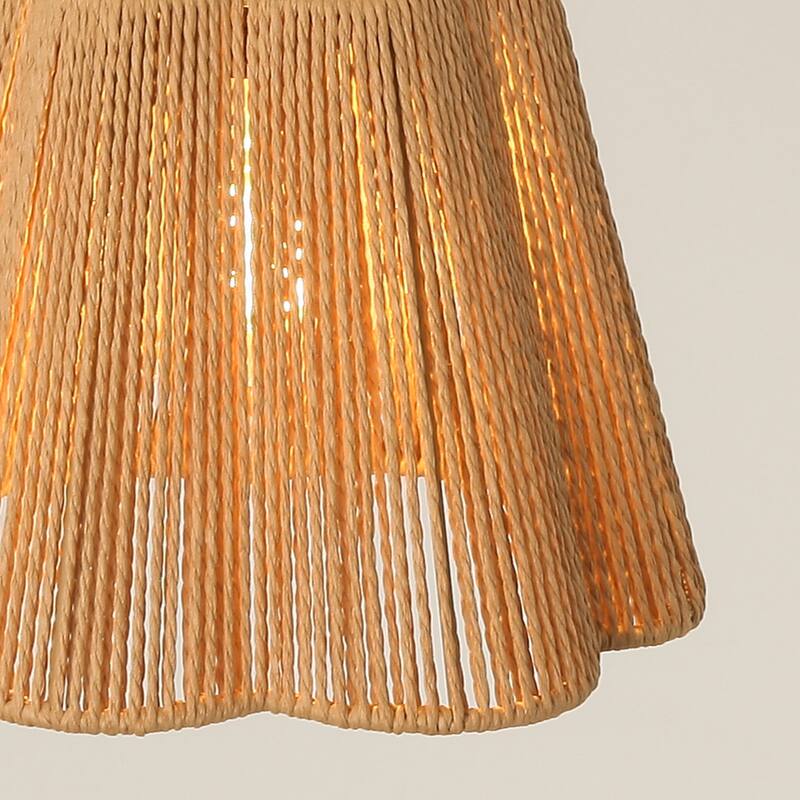 1-Light Boho Brown Paper Rope Cloche Hanging Pendant Light