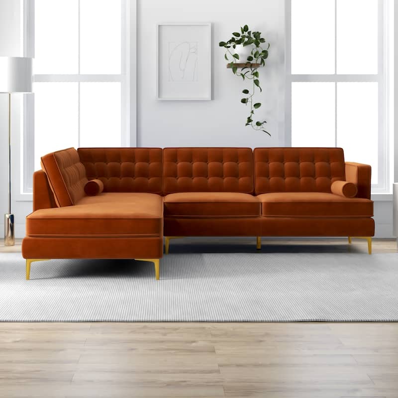 Caterina Modern Living Room Tufted Velvet Corner Sectional Sofa in Orange