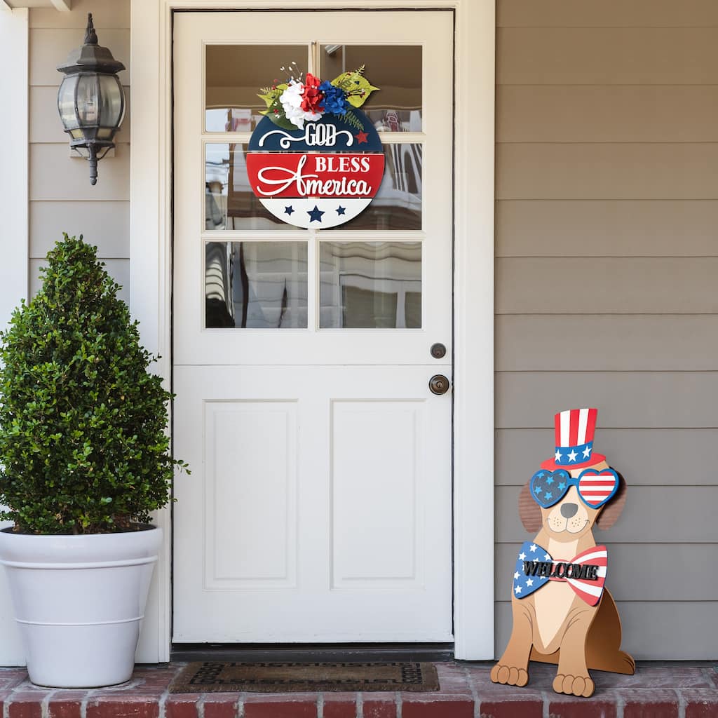 Glitzhome Wooden Patriotic Americana Uncle Sam or Labrador Porch Sign