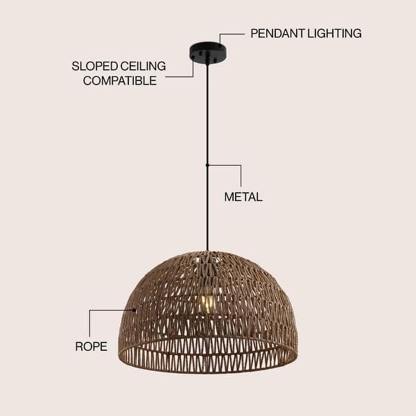 dimension image slide 14 of 19, Jigu 1-Light Woven Rattan/Iron LED Pendant, by JONATHAN Y