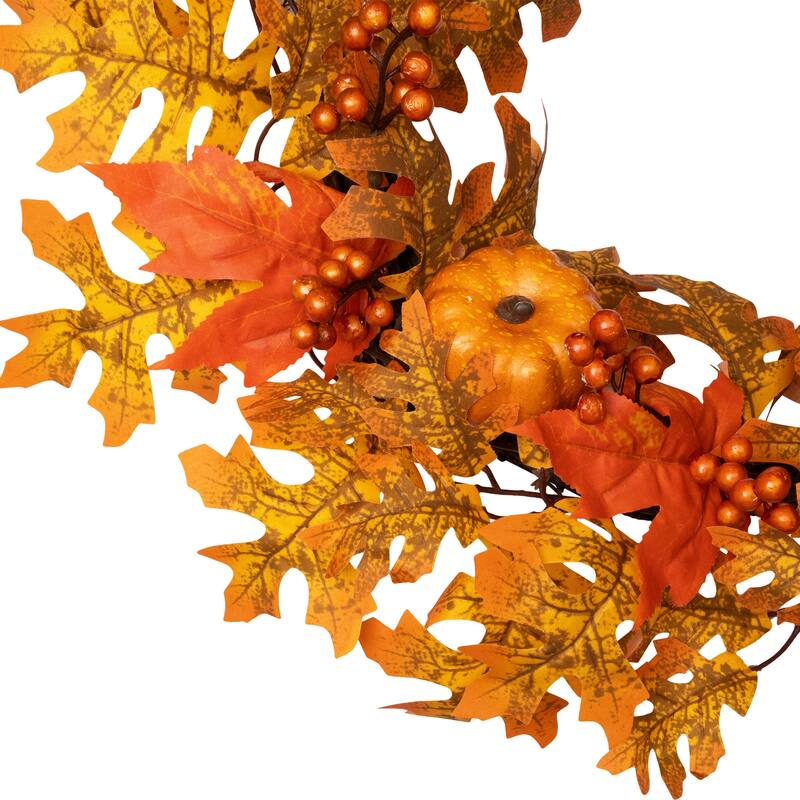 Autumn Leaves Pumpkins Berries Artificial Thanksgiving Wreath 22"