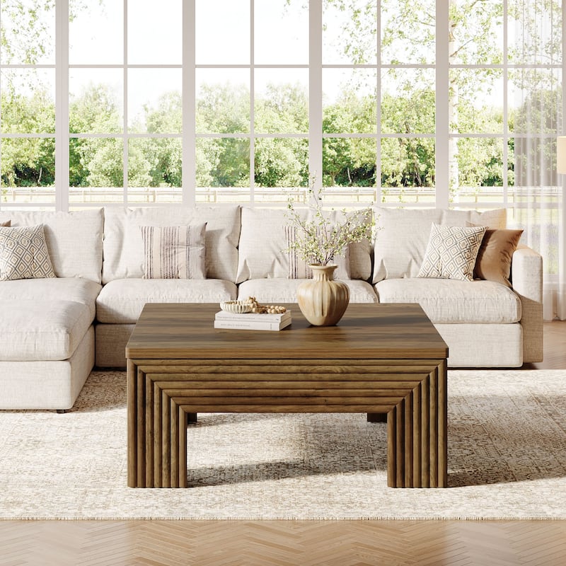 Square Coffee Table, 39.4 Inch Rustic Living Room Center Table