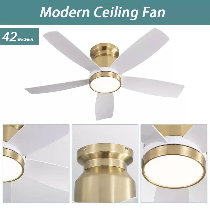 Modern Dimmable LED Light Ceiling Fan for Bedroom Dining Room, 42 Inch Flush Mount Ceiling Fan with Remote Control