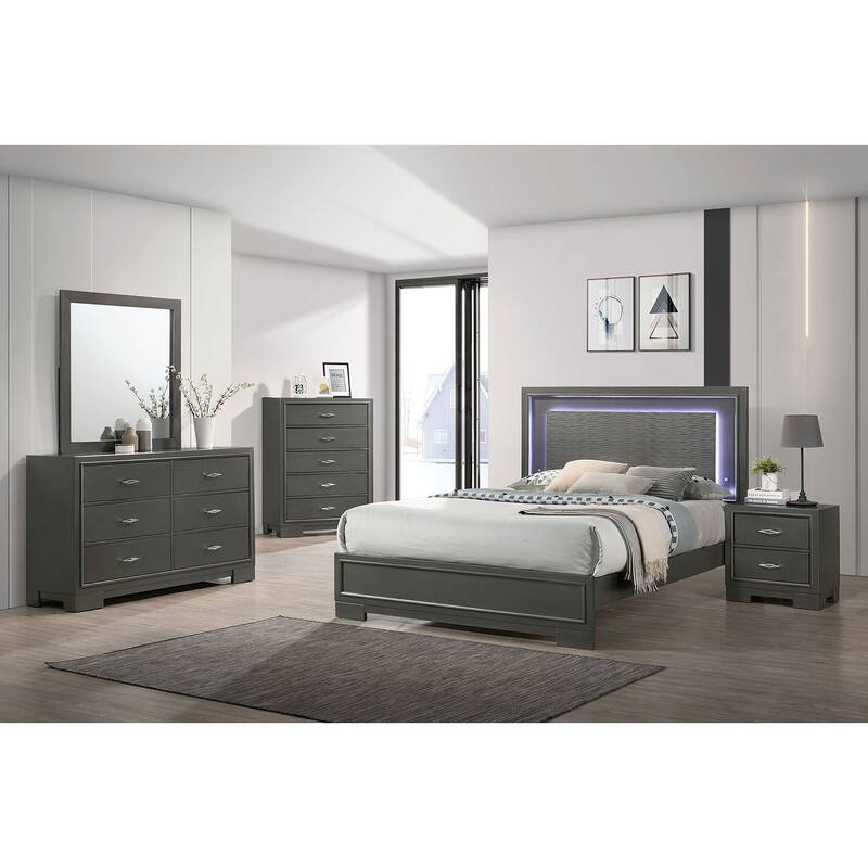 Contemporary 5-Drawer Chest with Acrylic Handles & Bracket Feet, Metallic Grey