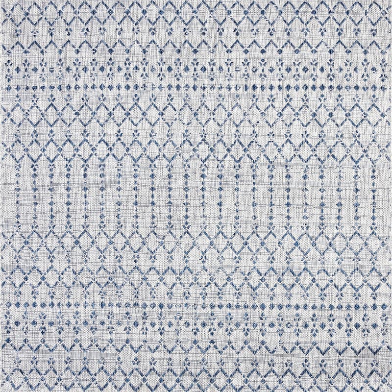 JONATHAN Y Trebol Moroccan Geometric Textured Weave Indoor/Outdoor Area Rug - 5'3" Square - Light Gray/Navy
