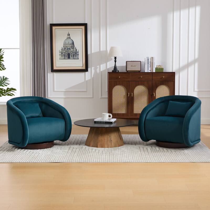 360-degree Swivel Barrel Chair with Velvet Fabric Upholstery, Comfy Pumpkin-Shaped Swivel Chair for Living Room, Bedroom