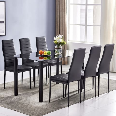 Modern Glass-top Black Iron Dining Table