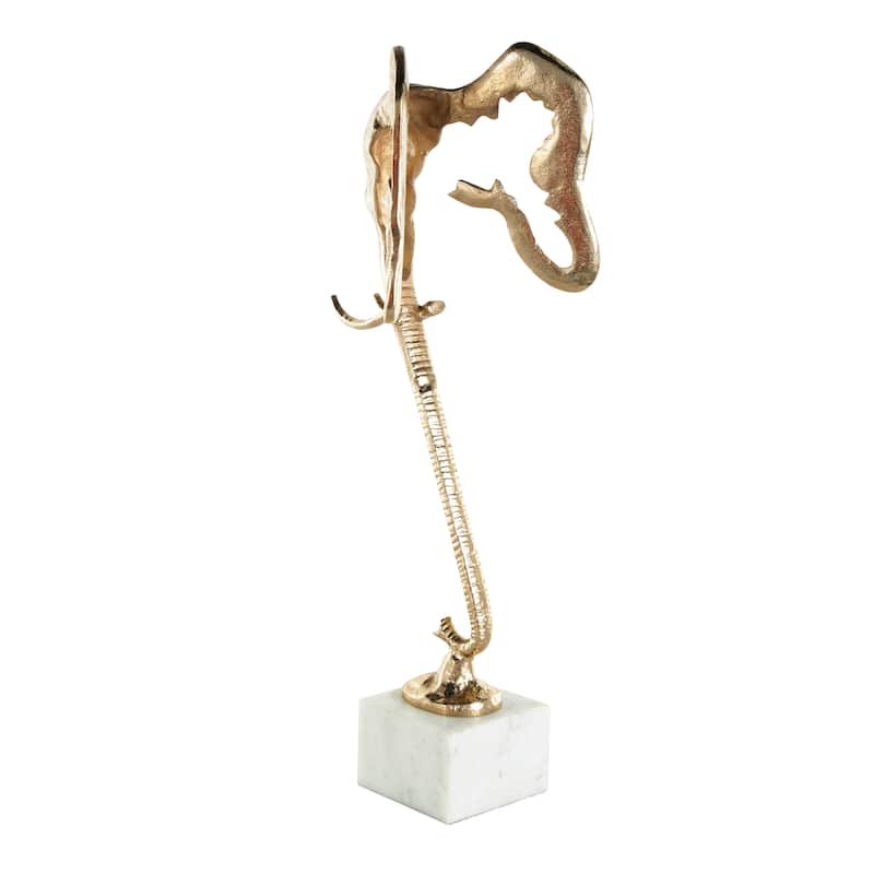Aluminum Metal Elephant Tall Cutout Silhouette Sculpture with Marble Base - Gold - Roche River Decor - 9"W x 9"L x 27"H