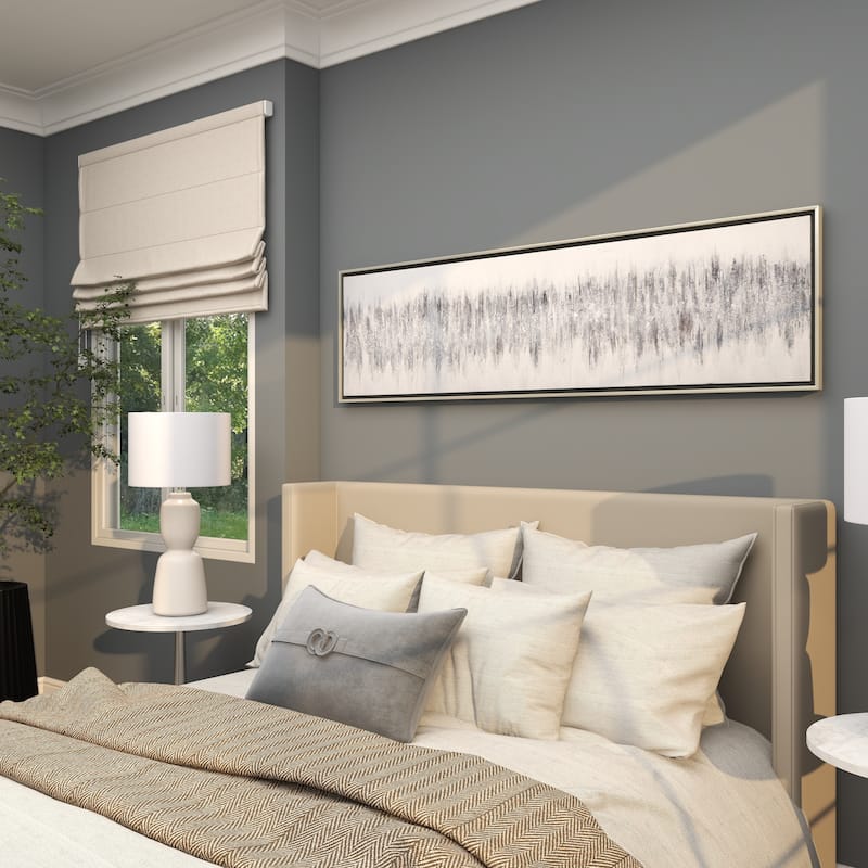 Gray Canvas Abstract Living Room Framed Wall Art with Silver Frame