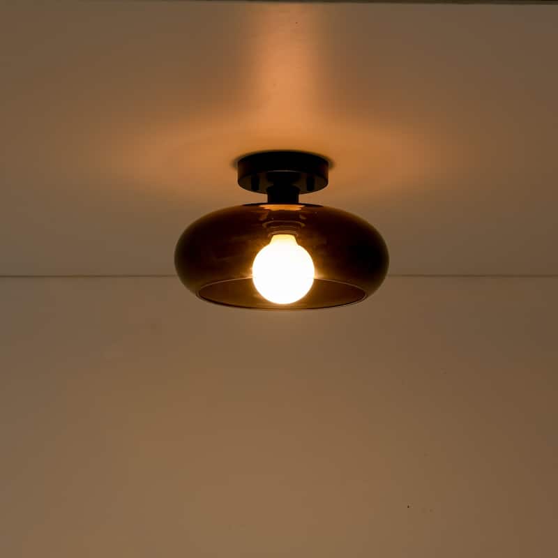 10.4" 1-Light Modern Bowl-Shaped with Brown/Milk White Glass Shade Wall Sconce for Hallways, Bedroom