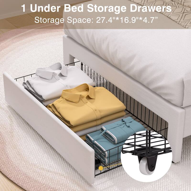 Javlergo Upholstered Platform Bed Frame with Storage Drawers and Adjustable Headboard, No Box Spring Needed