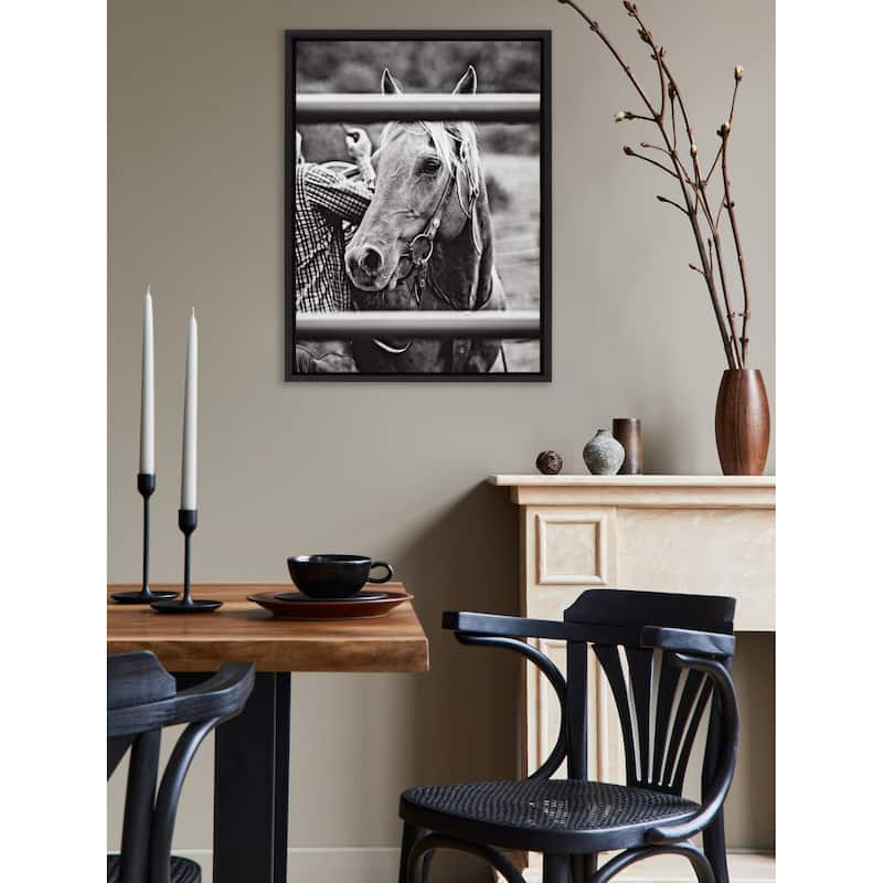 Kate and Laurel Sylvie Photo Saddling Horse Framed Canvas by The Whiskey Ginger