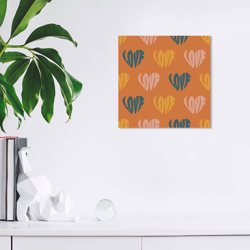 Wynwood Studio Canvas Typography and Quotes Love in the Shape of Love Brown and Pastel Brown Rustic Wall Art Canvas Print - 12 x 12