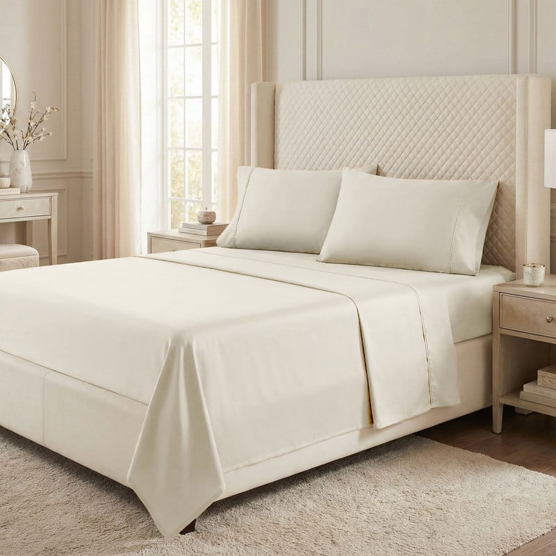 Superior Egyptian Cotton 530 TC Sheet Set Sateen Weave, Deep Pocket, Ultra‑Soft & Breathable Bedding - Full - Ivory