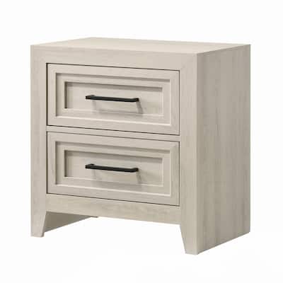 1pc Two Drawer Nightstand Geometric Design Off-White Finish