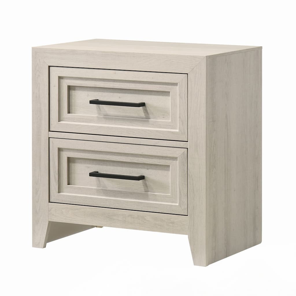 1pc Two Drawer Nightstand Geometric Design Off-White Finish