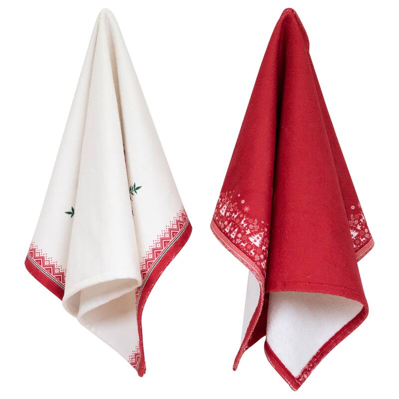Reindeer and Snowflakes Christmas Kitchen Tea Towels- 26" - Set of 2