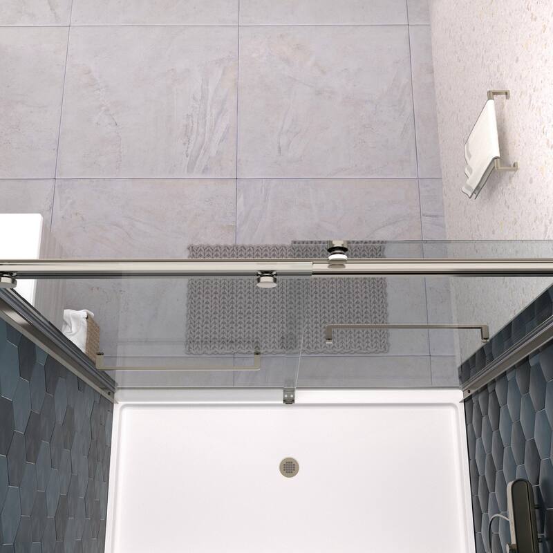 56"-60"W x 74"H Bathroom Door with Single Sliding Aluminum Frame