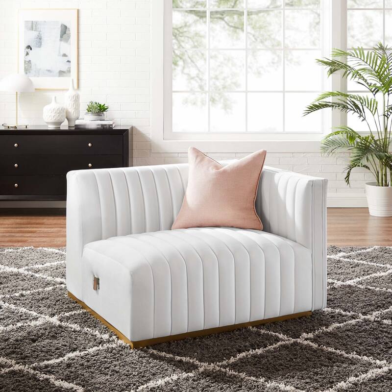 Conjure Channel Tufted Performance Velvet Right-Arm Chair - Gold White