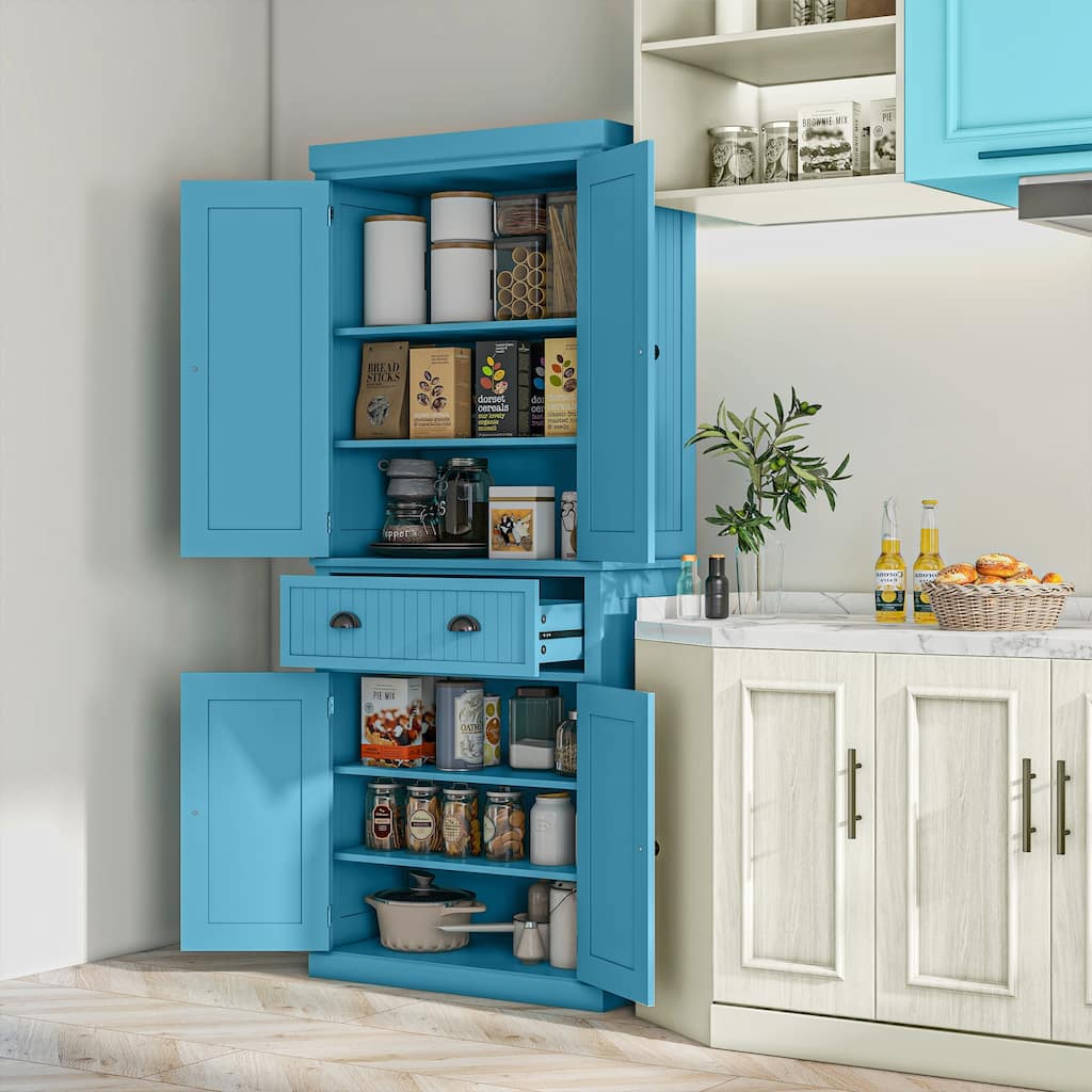 Tall Kitchen Pantry Storage Cabinet with Drawer and Adjustable Shelves for Bathroom or Hallway Use - 30" W x 15.75" D x 72"H