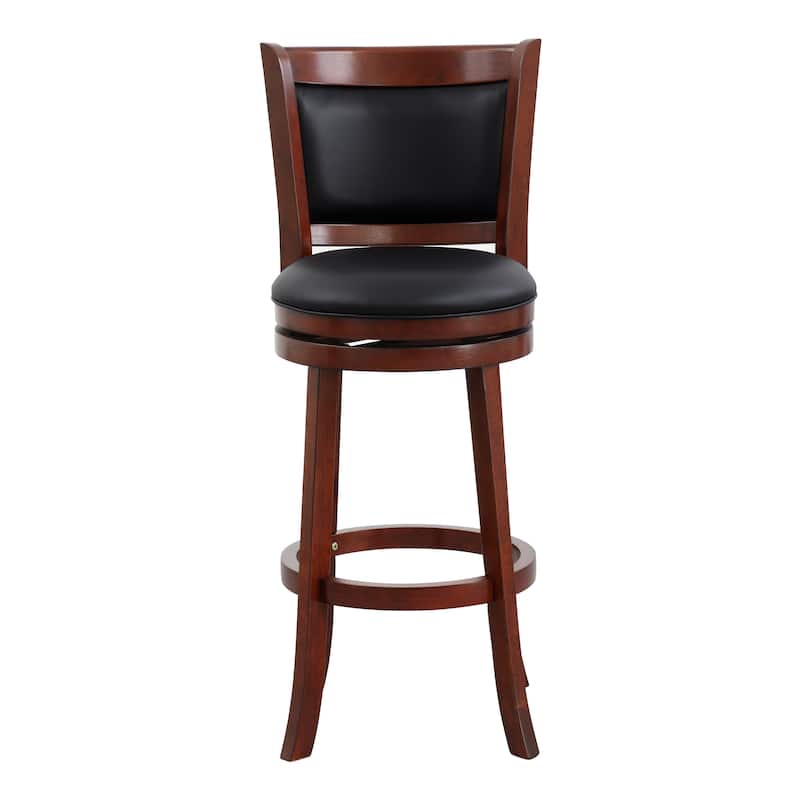 Swivel Pub Height Bar Chair - Dark Cherry Finish with Faux Leather Upholstery