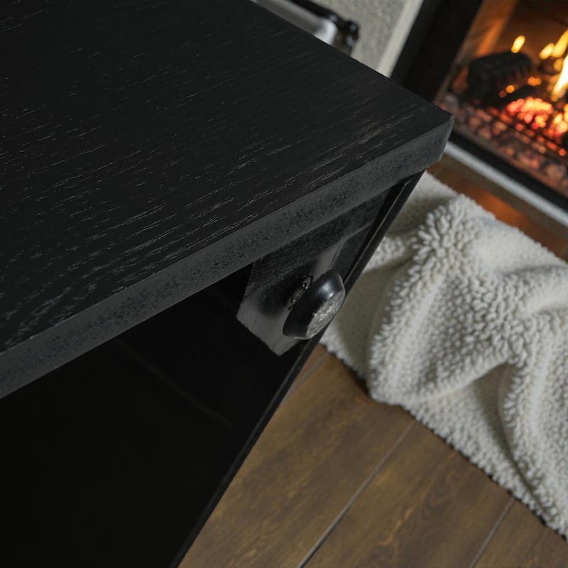 Modern Square Coffee Table 31.5 Inch, Brown Wood Grain Top with Black Base, Mid-Century Farmhouse Center Table
