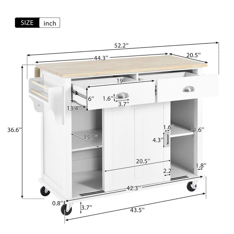 Kitchen Island Cart with Wheels Drop-Leaf Countertop