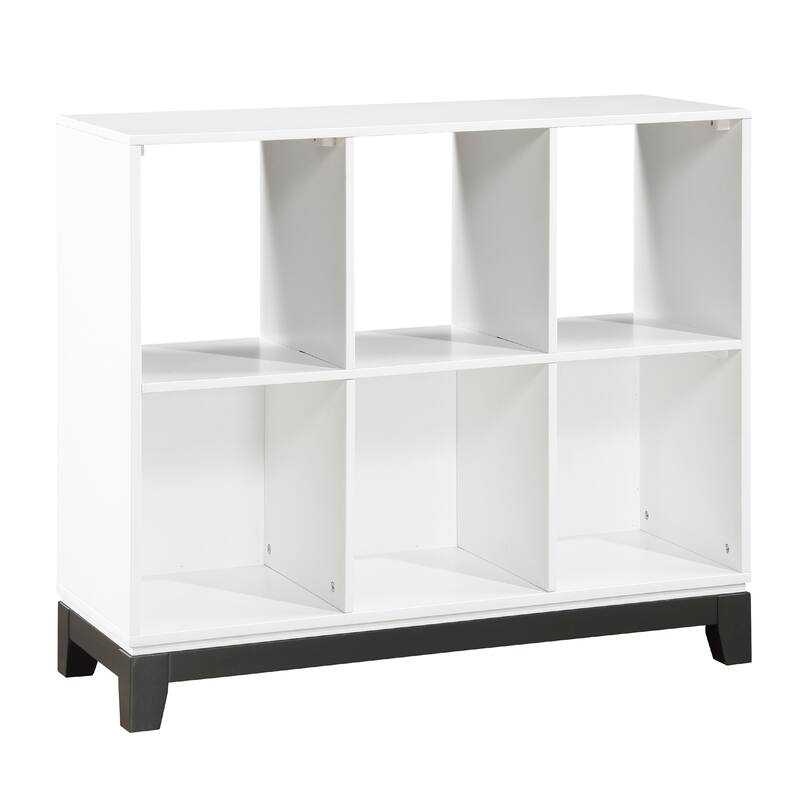 Thiem Bookcase, 6 Cubby Style Shelves, White, Black Veneer, 40 Inch