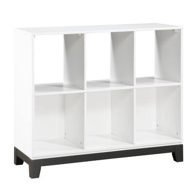 Thiem Bookcase, 6 Cubby Style Shelves, White, Black Veneer, 40 Inch