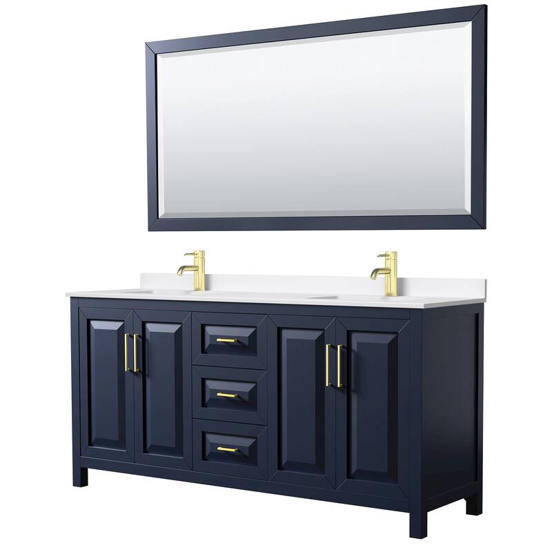 Wyndham Collection WCV252572D-QTZ-UNSM70 Daria 72" Free Standing - Dark Blue / White Quartz Top / Brushed Gold