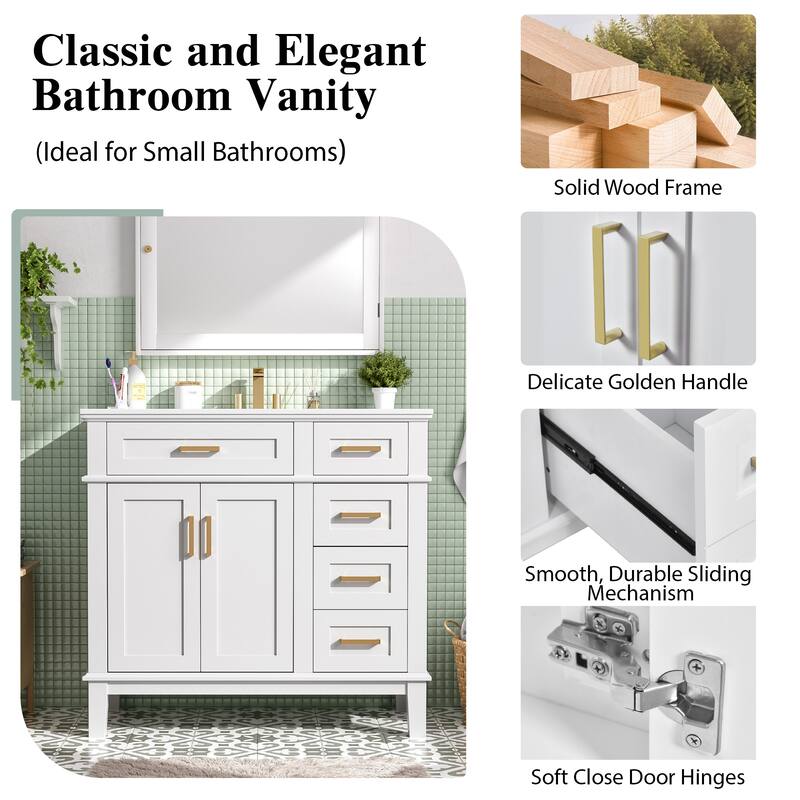 Bathroom Vanity with Sink Combo, Bathroom Cabinet with 2 Soft Close Doors and 4 Drawers, Vanity Set with Tip-Out Drawer
