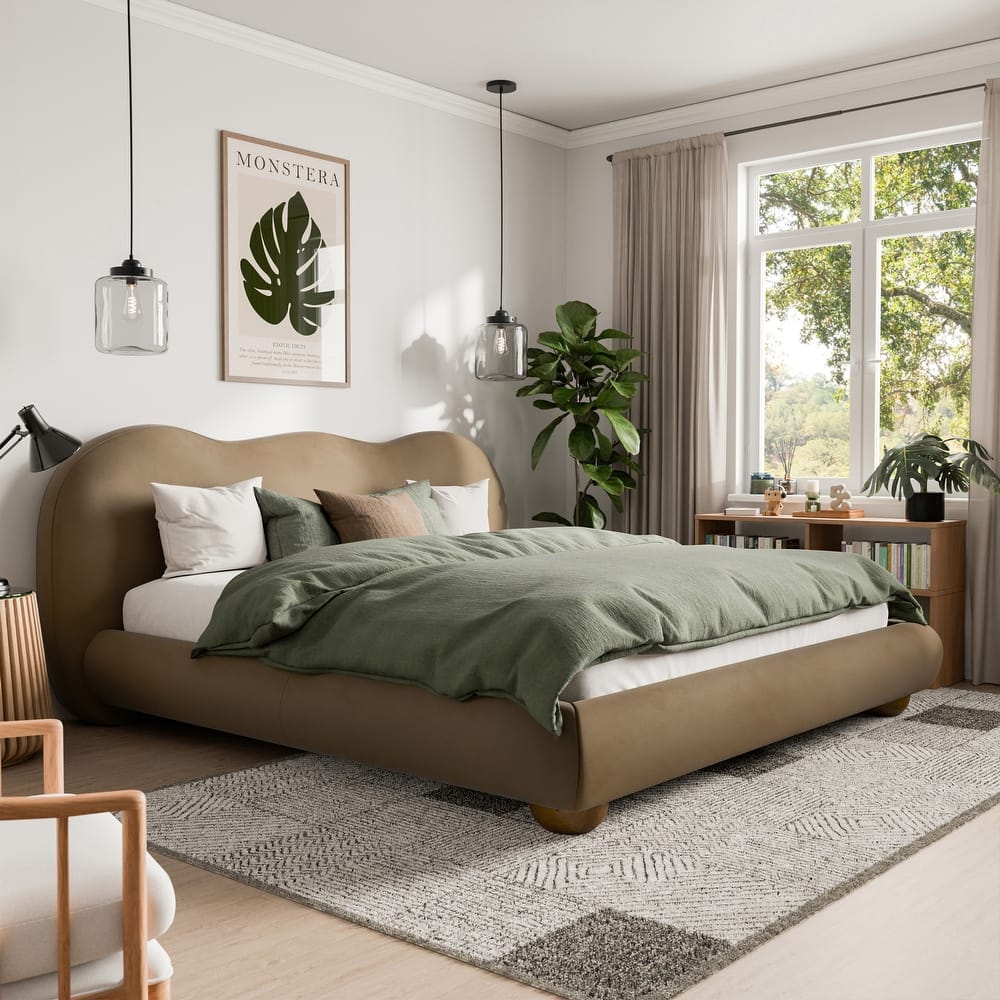 Furniture of America Nilo Modern Fabric Upholstered Platform Bed with Curved Headboard