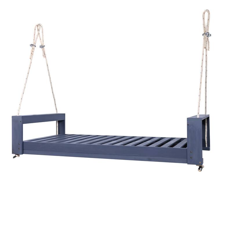 Acacia Wood Outdoor Porch Swing Bed Twin Size With Hemp Ropes