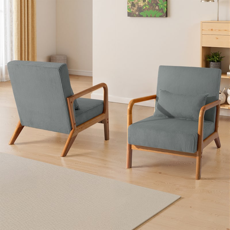 Modern Upholstered Accent Chair with Wood Legs Set of 2