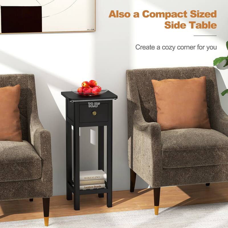 Gymax 2PCS Solid Wood Side Table Rectangular Sofa Side Table w/ Acacia