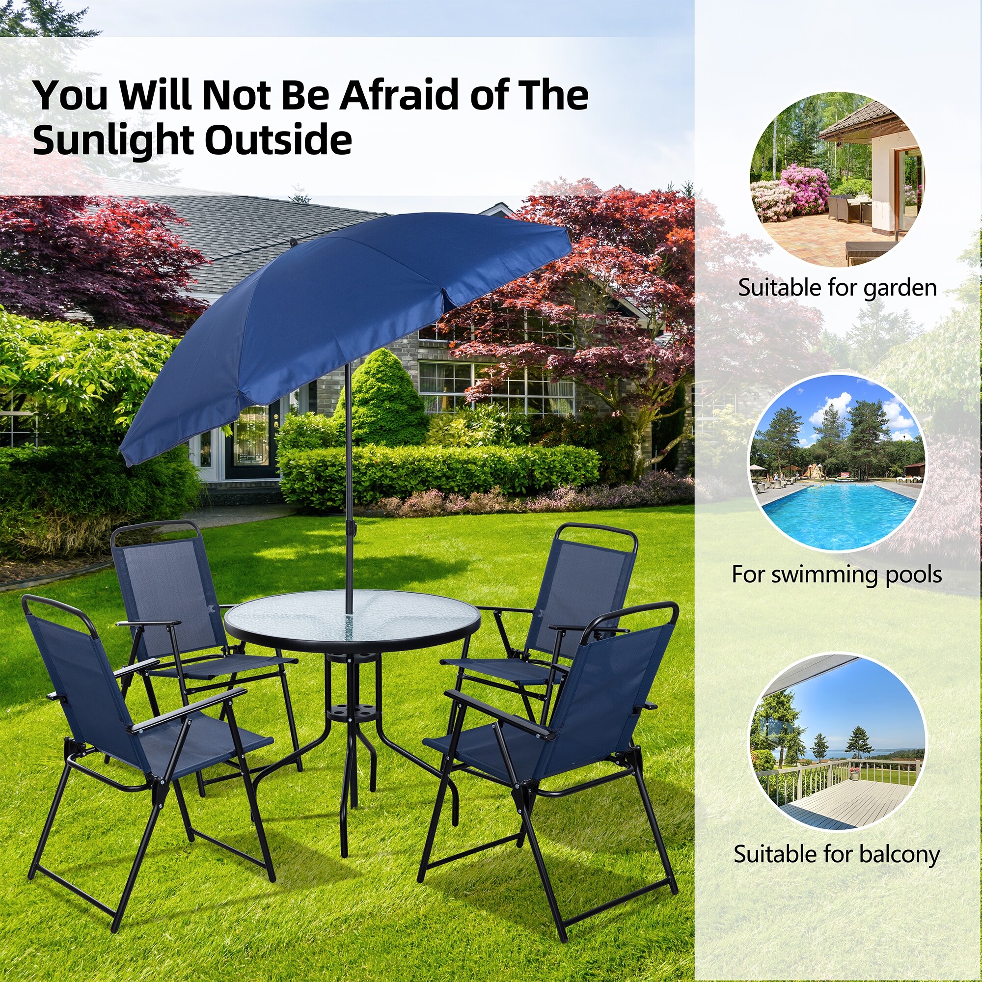 6-Piece Outdoor Folding Patio Dining Set, Patio Furniture Set with Umbrella  - Overstock - 33832593