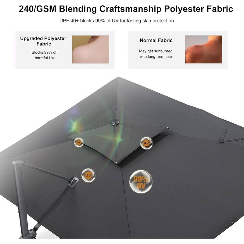 PURPLE LEAF Luxurious Design Square Patio Cantilever Umbrellas with Base UV50+ Fade Resistant