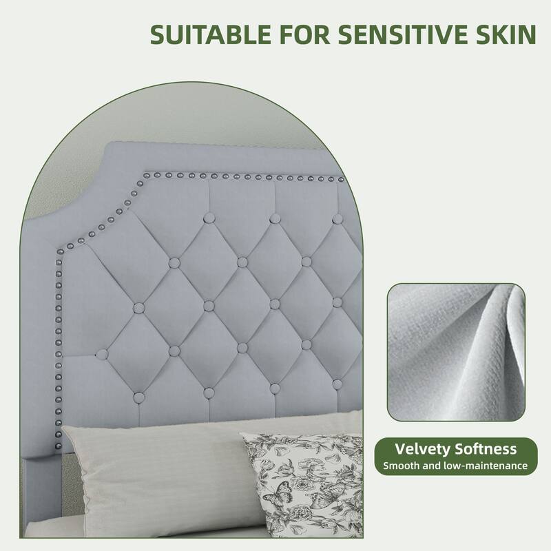 Moasis Upholstered Tufted Bed Frame with Adjustable Height Headboard