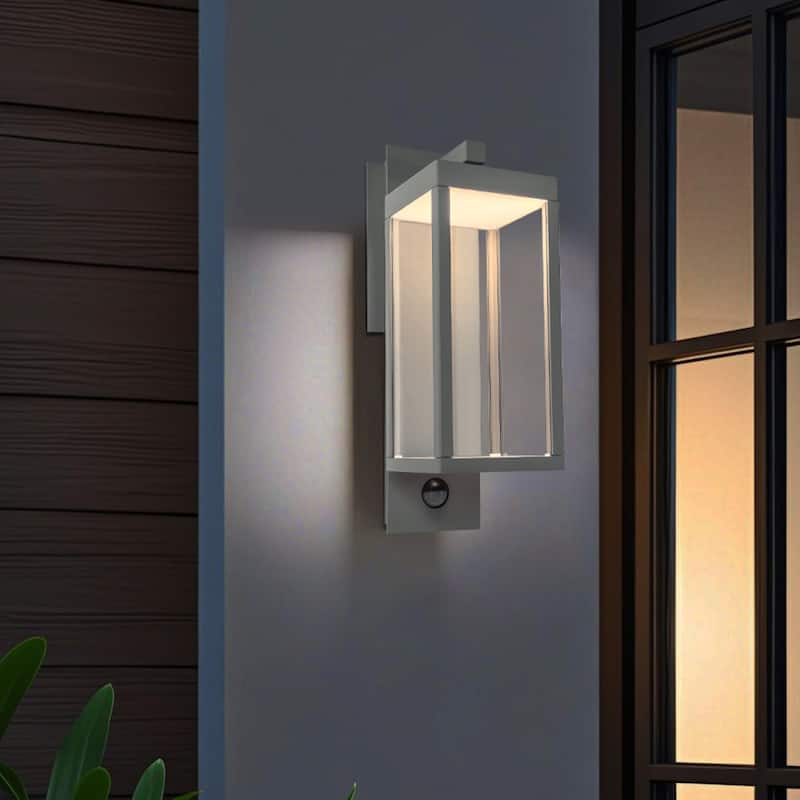 Motion Sensor Outdoor Wall Light Integrated LED Porch Light with Clear Glass Shade