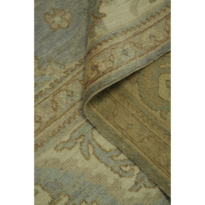 Vegetable Dye Wool Oushak Turkish Area Rug, Floral Geometric Carpet - 12' 0'' X 9' 3''