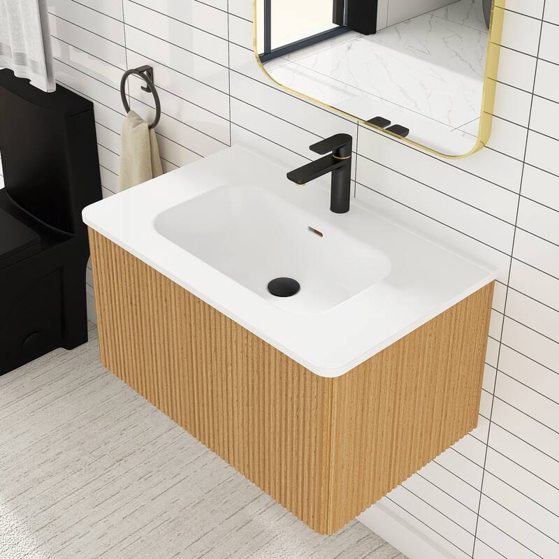 Floating Bathroom Vanity with Glossy White Integrated Ceramic Sink