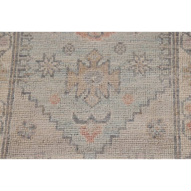 Hand Knotted Oriental 100% Wool Carpet Transitional Geometric Navy Blue & Blues Oushak Runner Rug - 9' 4'' X 2' 4''