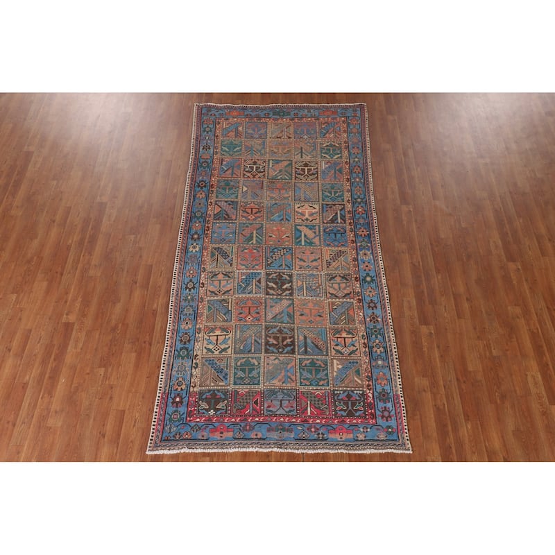 Garden Design Blue Bakhtiari Persian Vintage Rug Handmade Wool Carpet - 4'8"x 9'5"